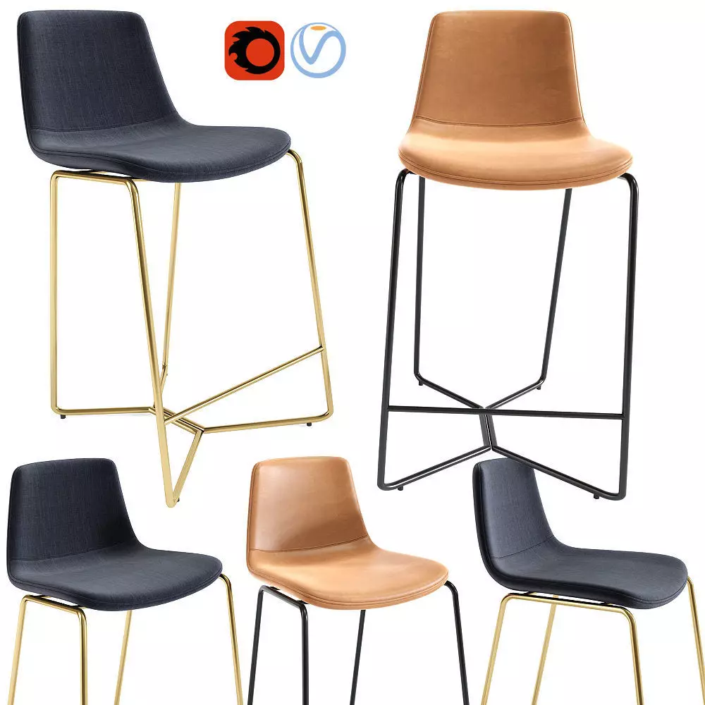 Slope Upholstered Bar Stools 3D model_0