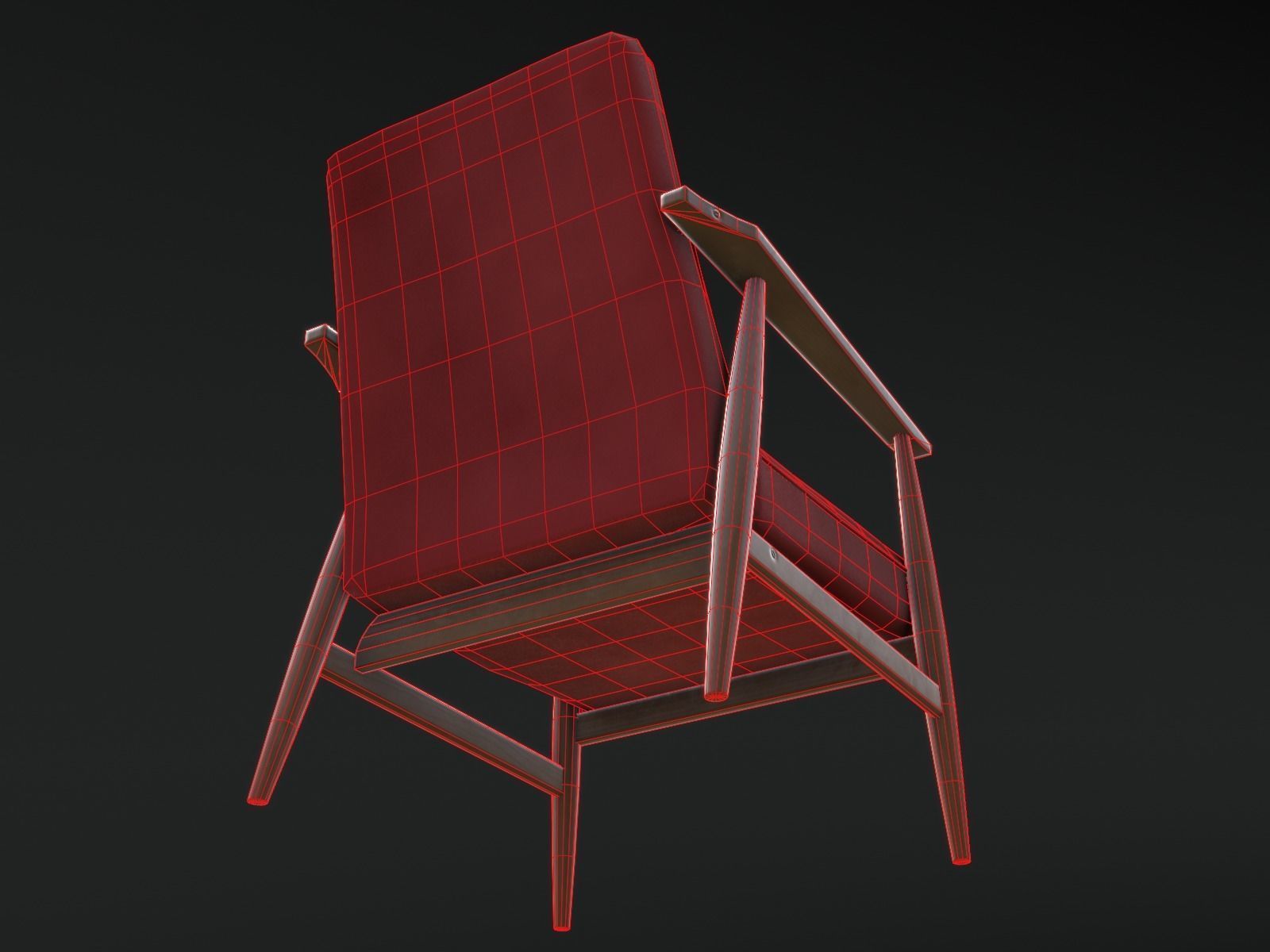 Soviet Armchair Lisek Red Low-poly 3D model_11