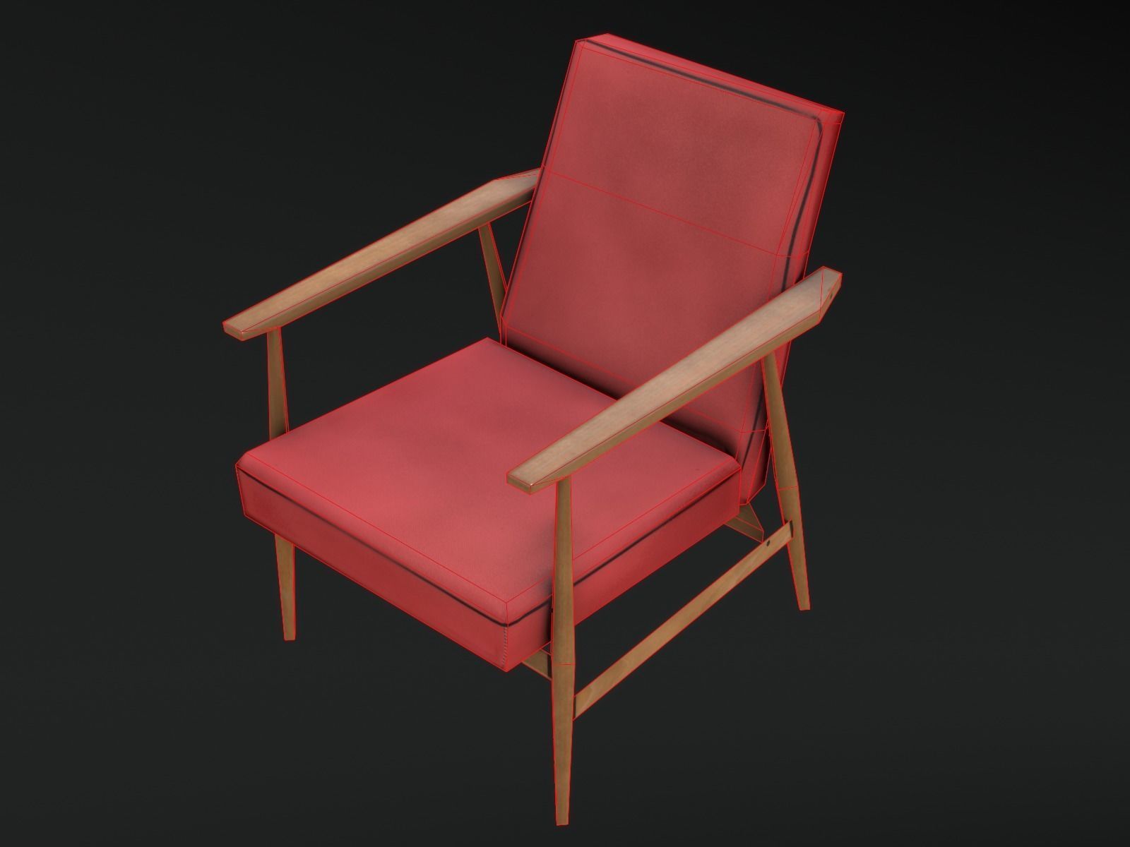 Soviet Armchair Lisek Red Low-poly 3D model_17