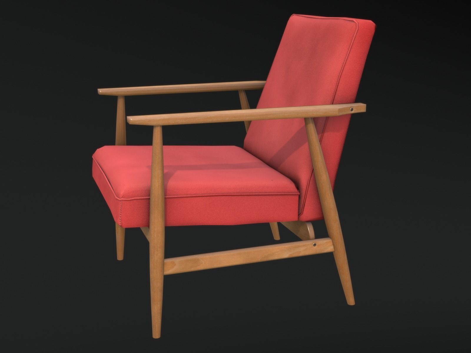 Soviet Armchair Lisek Red Low-poly 3D model_2
