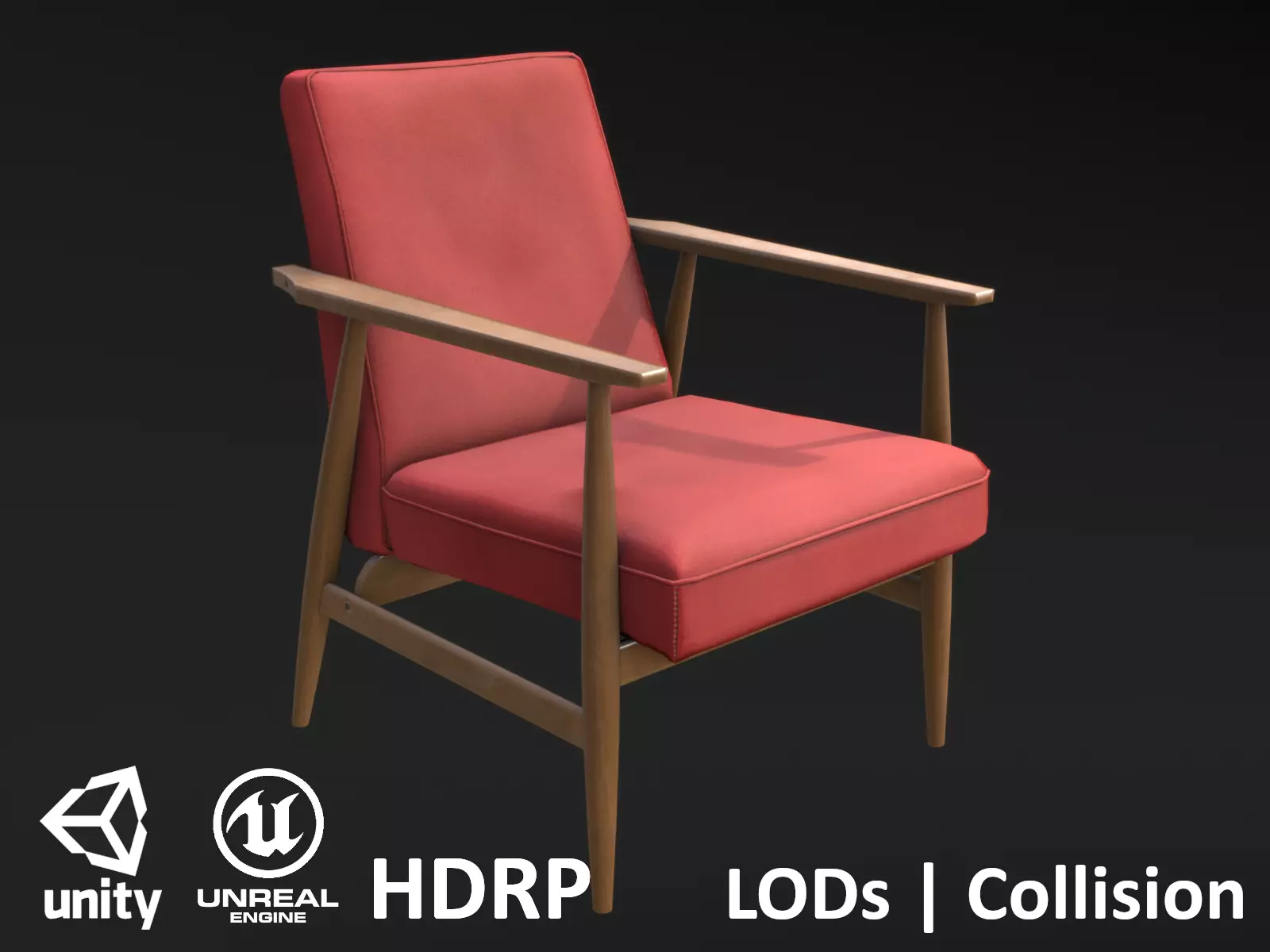 Soviet Armchair Lisek Red Low-poly 3D model_0