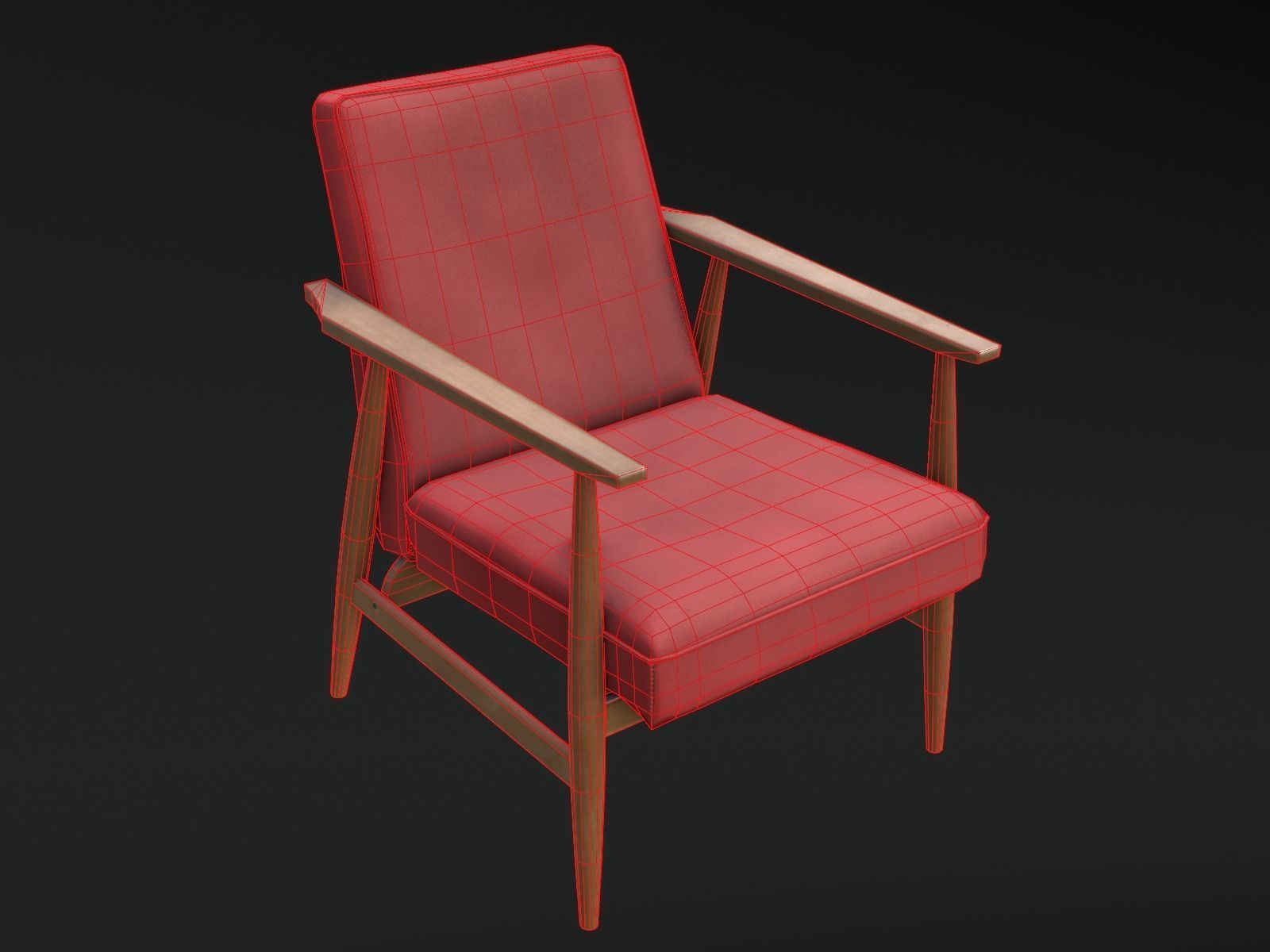 Soviet Armchair Lisek Red Low-poly 3D model_10