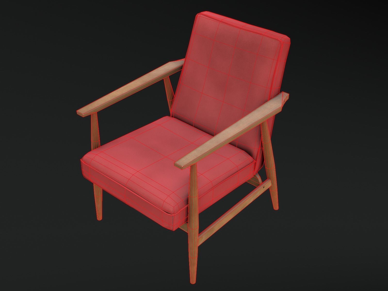 Soviet Armchair Lisek Red Low-poly 3D model_15
