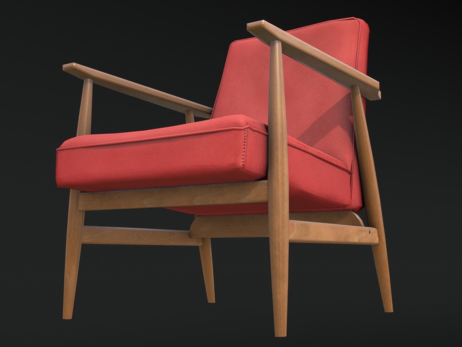 Soviet Armchair Lisek Red Low-poly 3D model_6