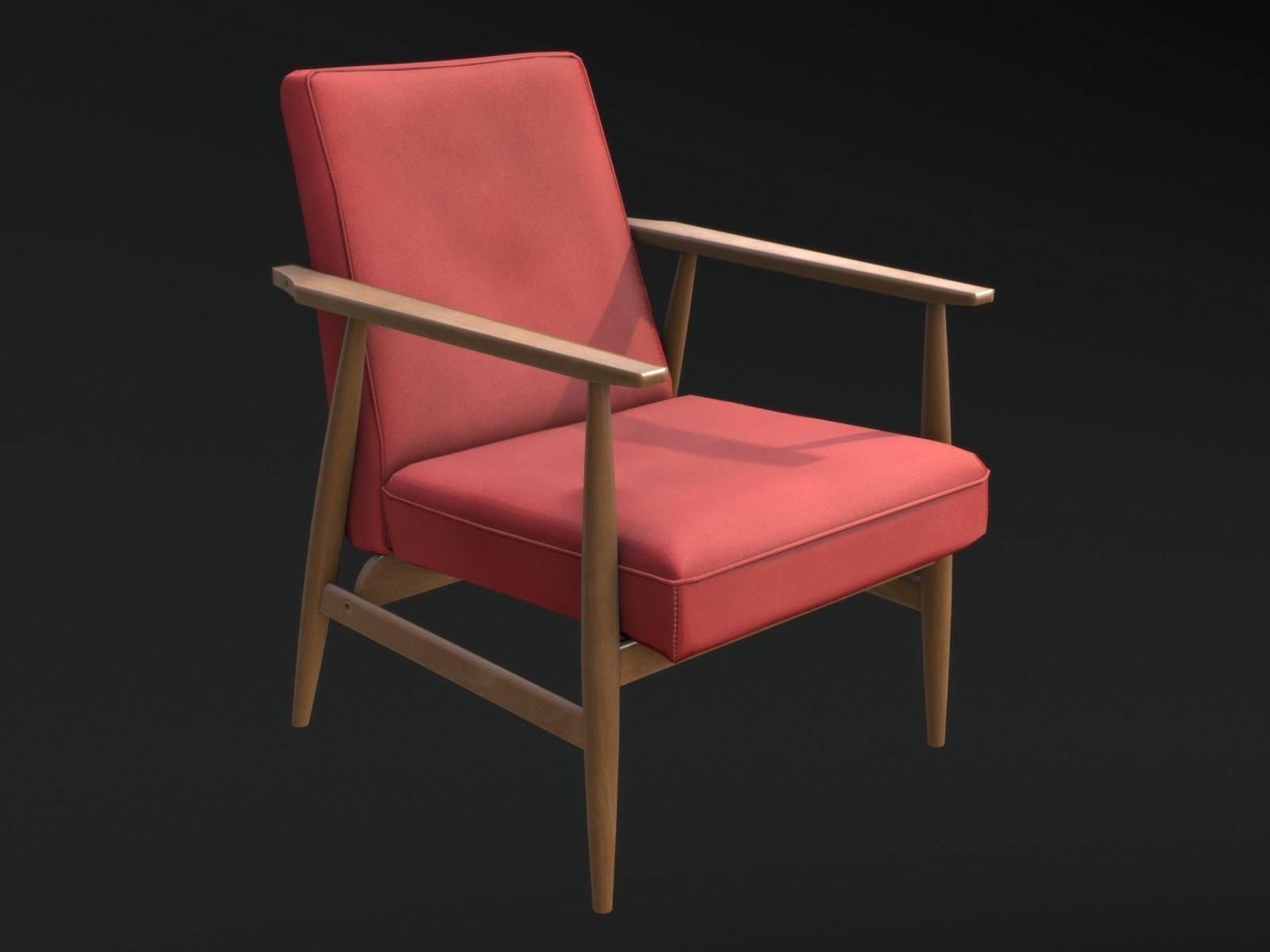 Soviet Armchair Lisek Red Low-poly 3D model_1