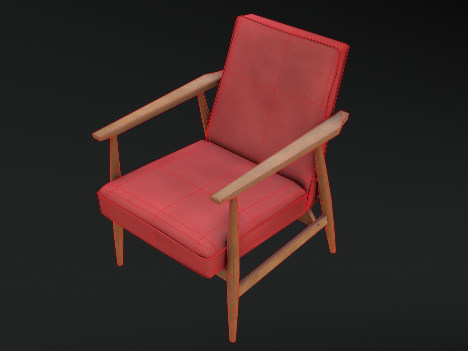 Soviet Armchair Lisek Red Low-poly 3D model_16