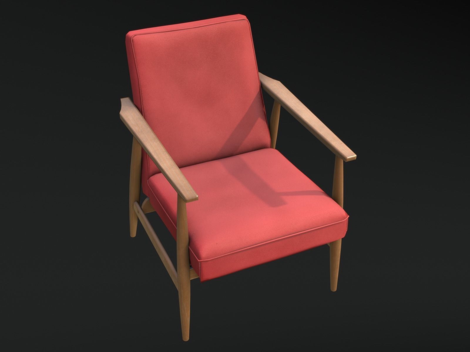 Soviet Armchair Lisek Red Low-poly 3D model_3