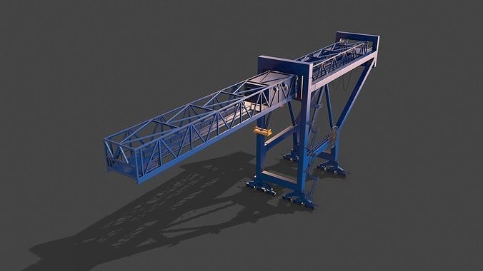 PBR Port Container Crane - Blue  Low-poly 3D model