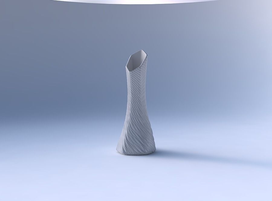 Vase squeezed and bent hexagon with twisted diagonal grid bulges 3D print model_4
