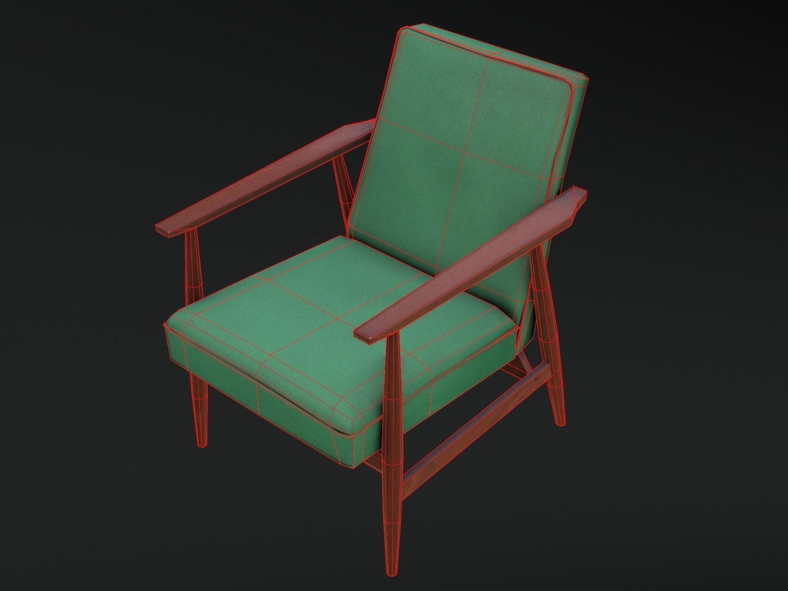 Soviet Armchair Lisek Green Low-poly 3D model_16