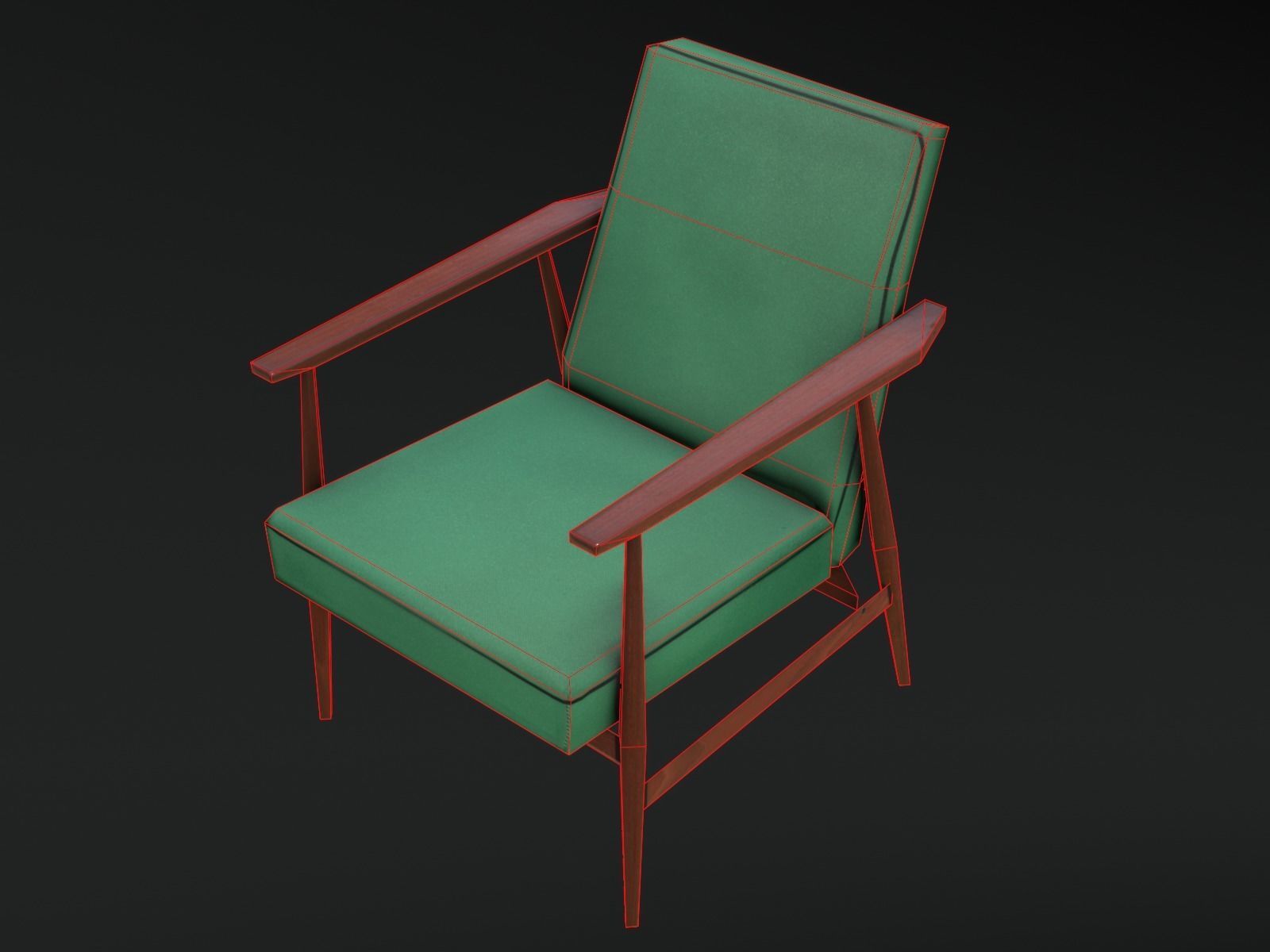 Soviet Armchair Lisek Green Low-poly 3D model_17