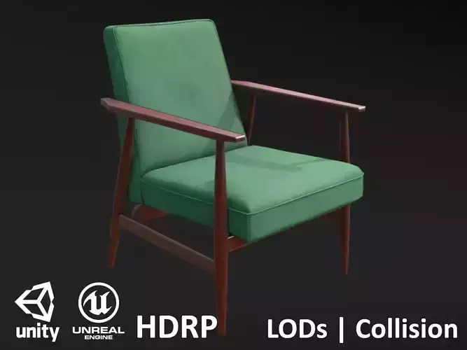 Soviet Armchair Lisek Green Low-poly 3D model