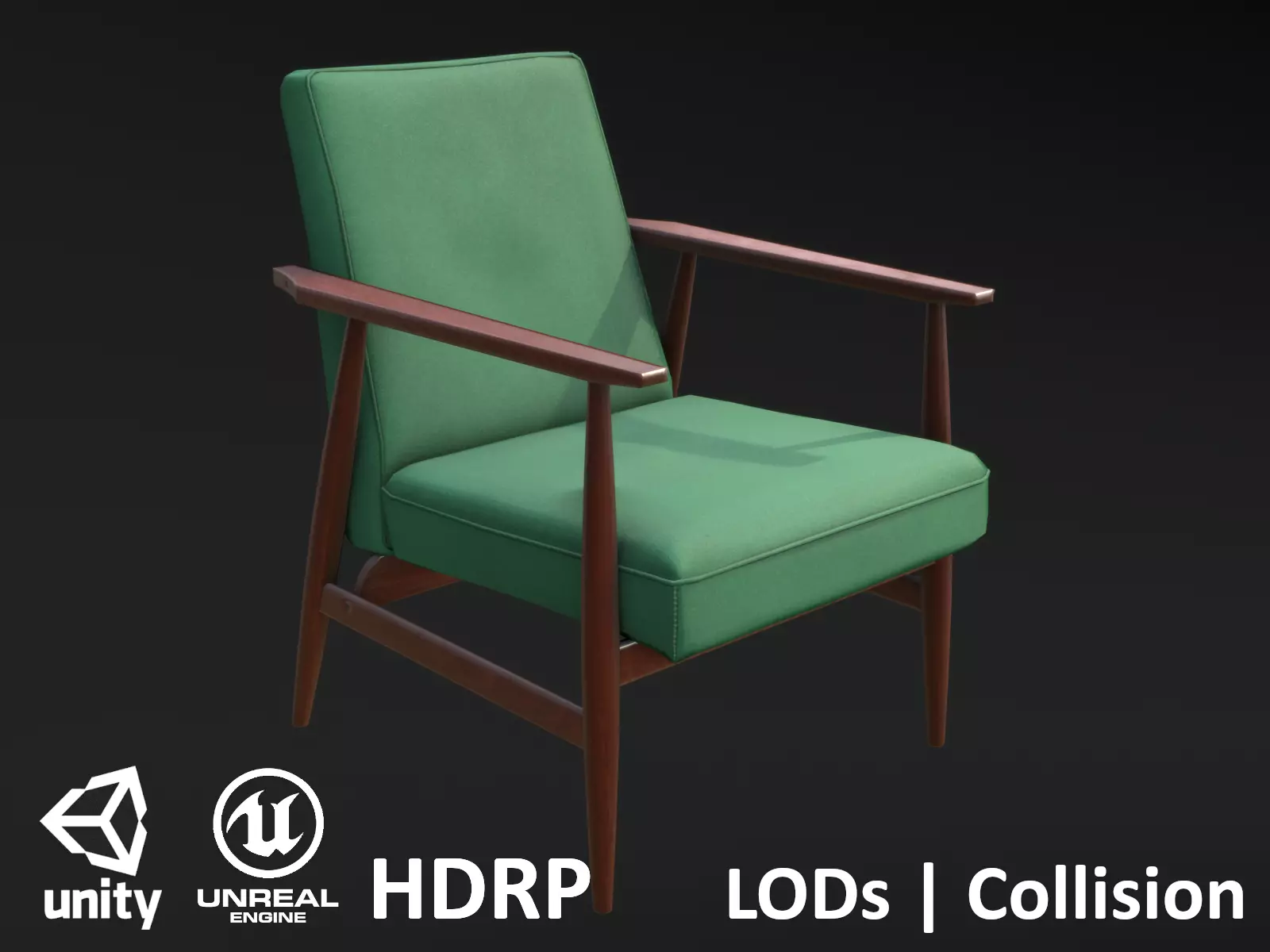 Soviet Armchair Lisek Green Low-poly 3D model_0