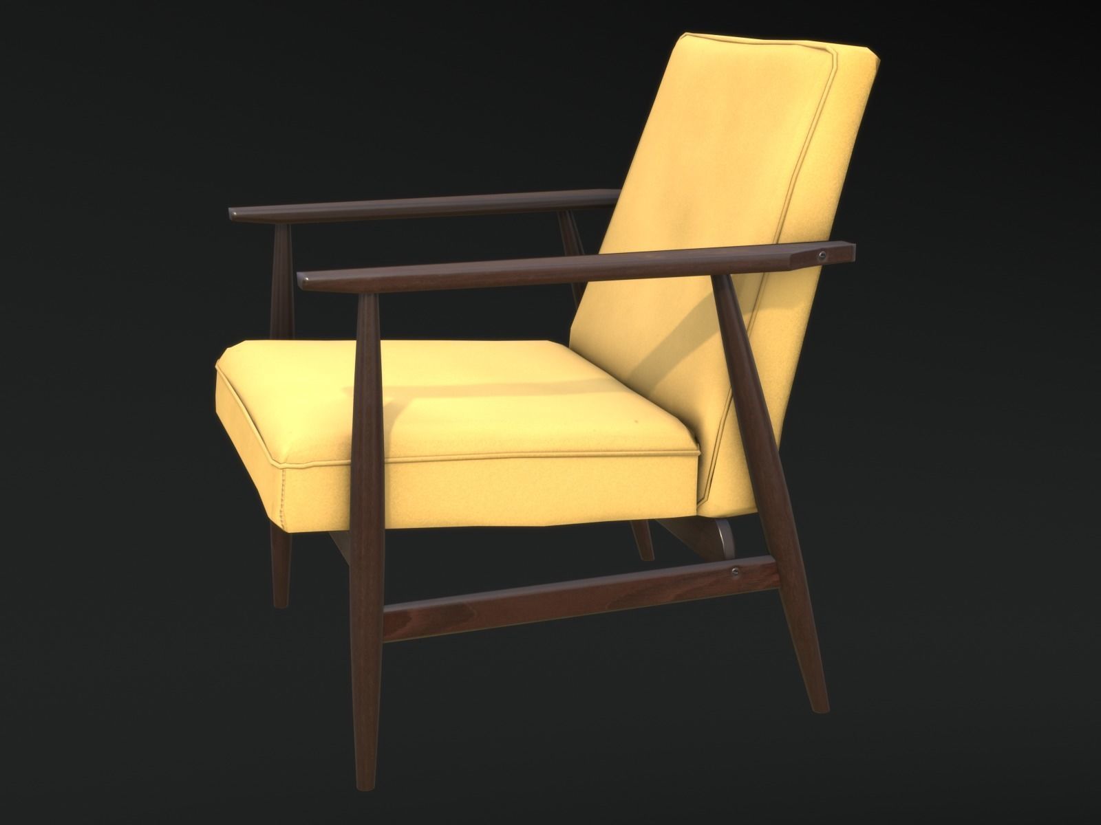 Soviet Armchair Lisek Yellow Low-poly 3D model_2