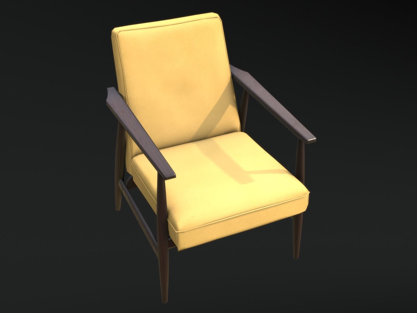 Soviet Armchair Lisek Yellow Low-poly 3D model_3