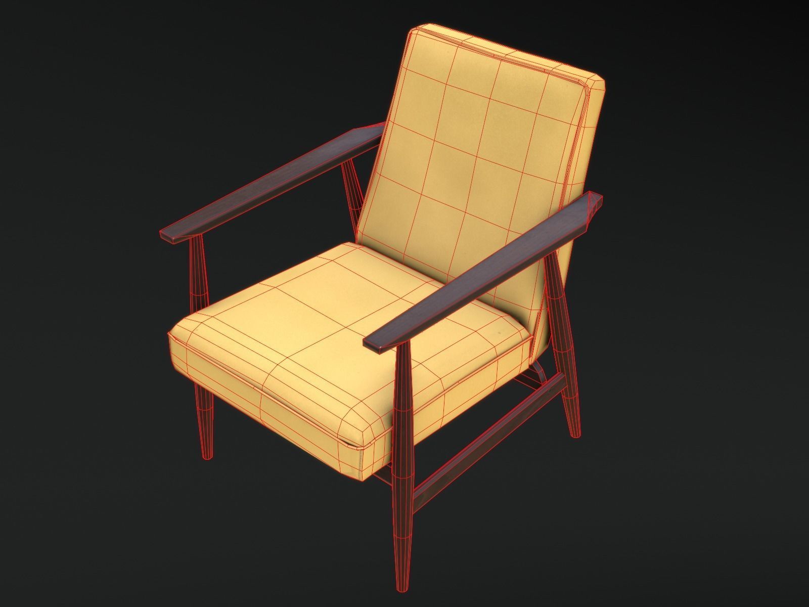 Soviet Armchair Lisek Yellow Low-poly 3D model_15