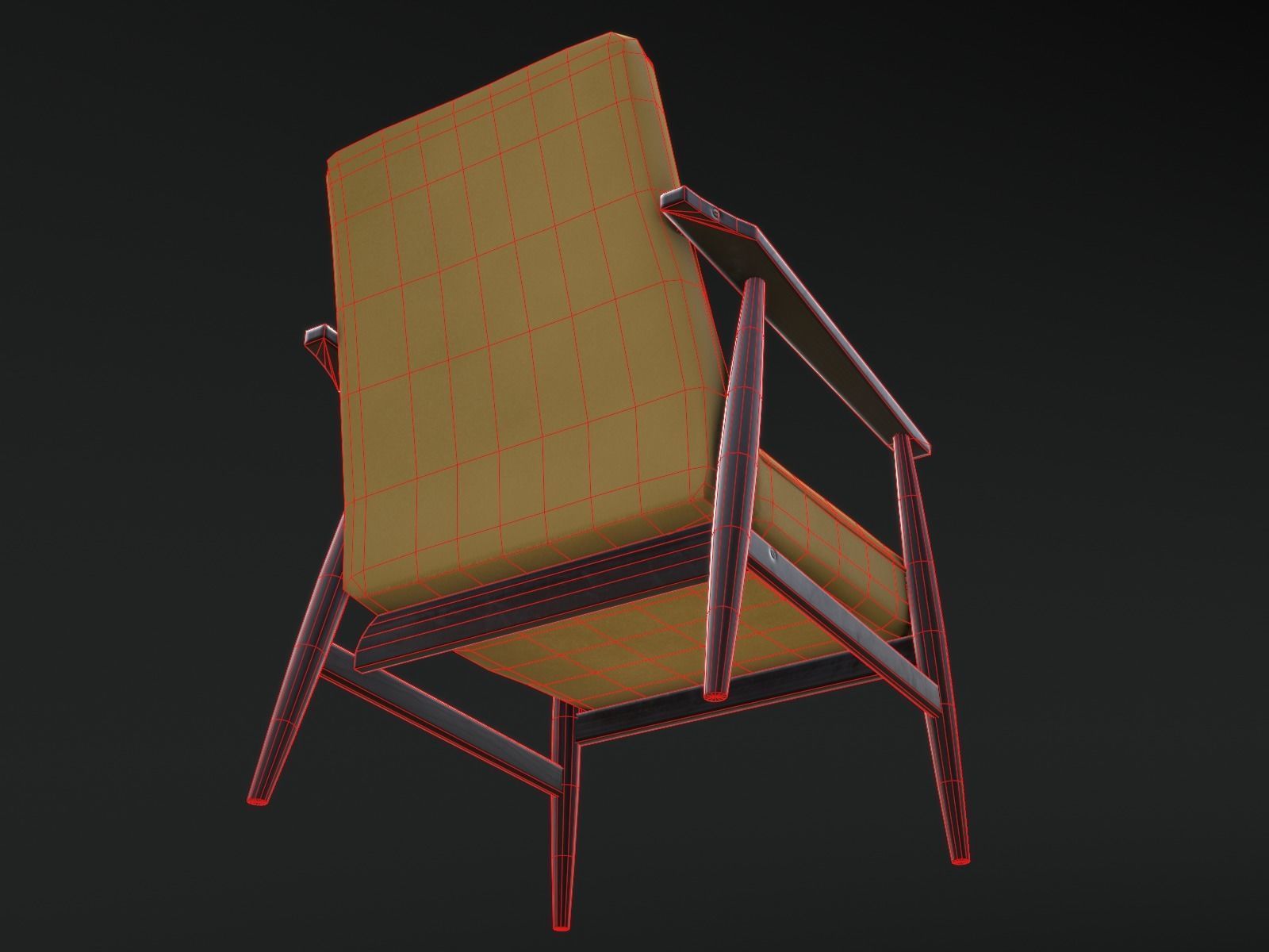 Soviet Armchair Lisek Yellow Low-poly 3D model_11