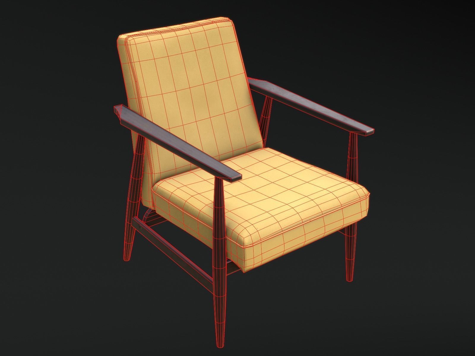 Soviet Armchair Lisek Yellow Low-poly 3D model_10