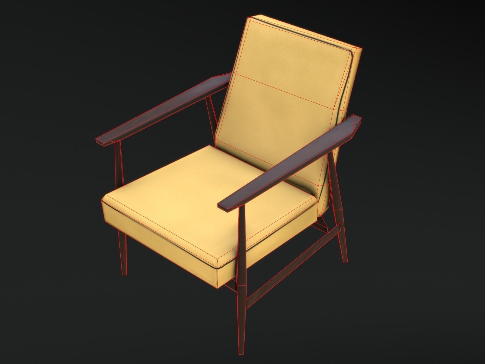 Soviet Armchair Lisek Yellow Low-poly 3D model_17