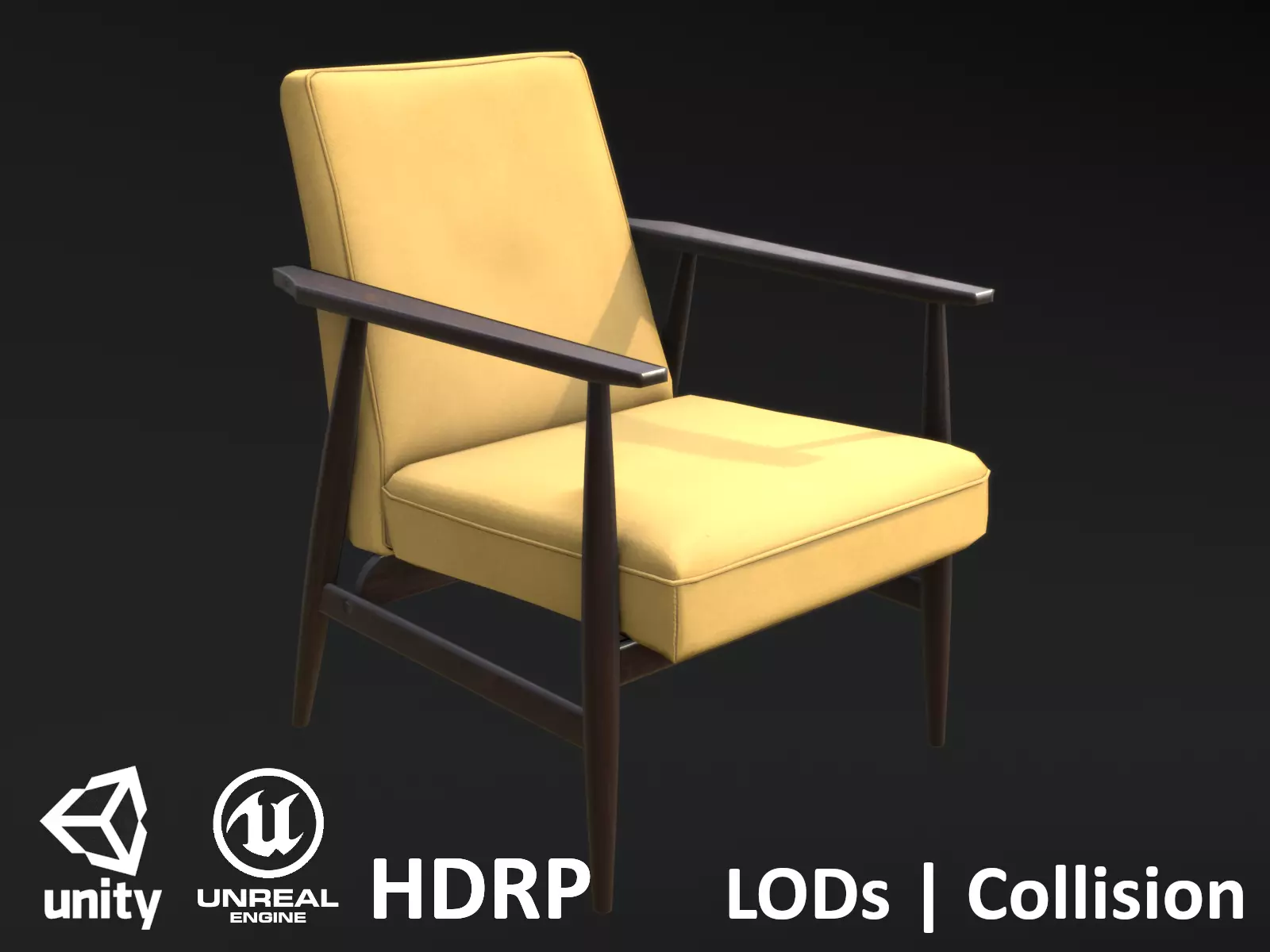 Soviet Armchair Lisek Yellow Low-poly 3D model_0