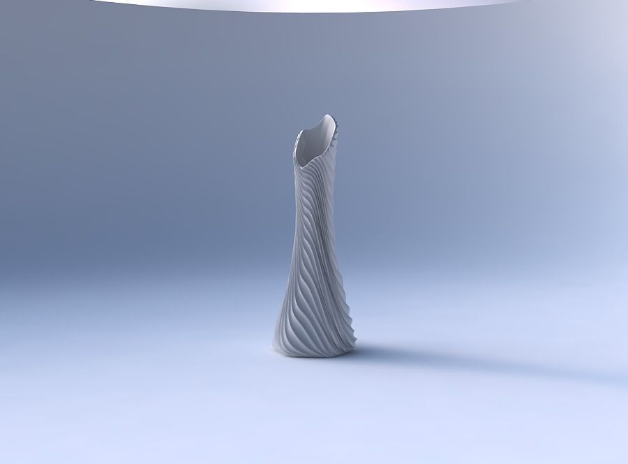 Vase squeezed and bent hexagon with wavy extruded lines 2 3D print model_4