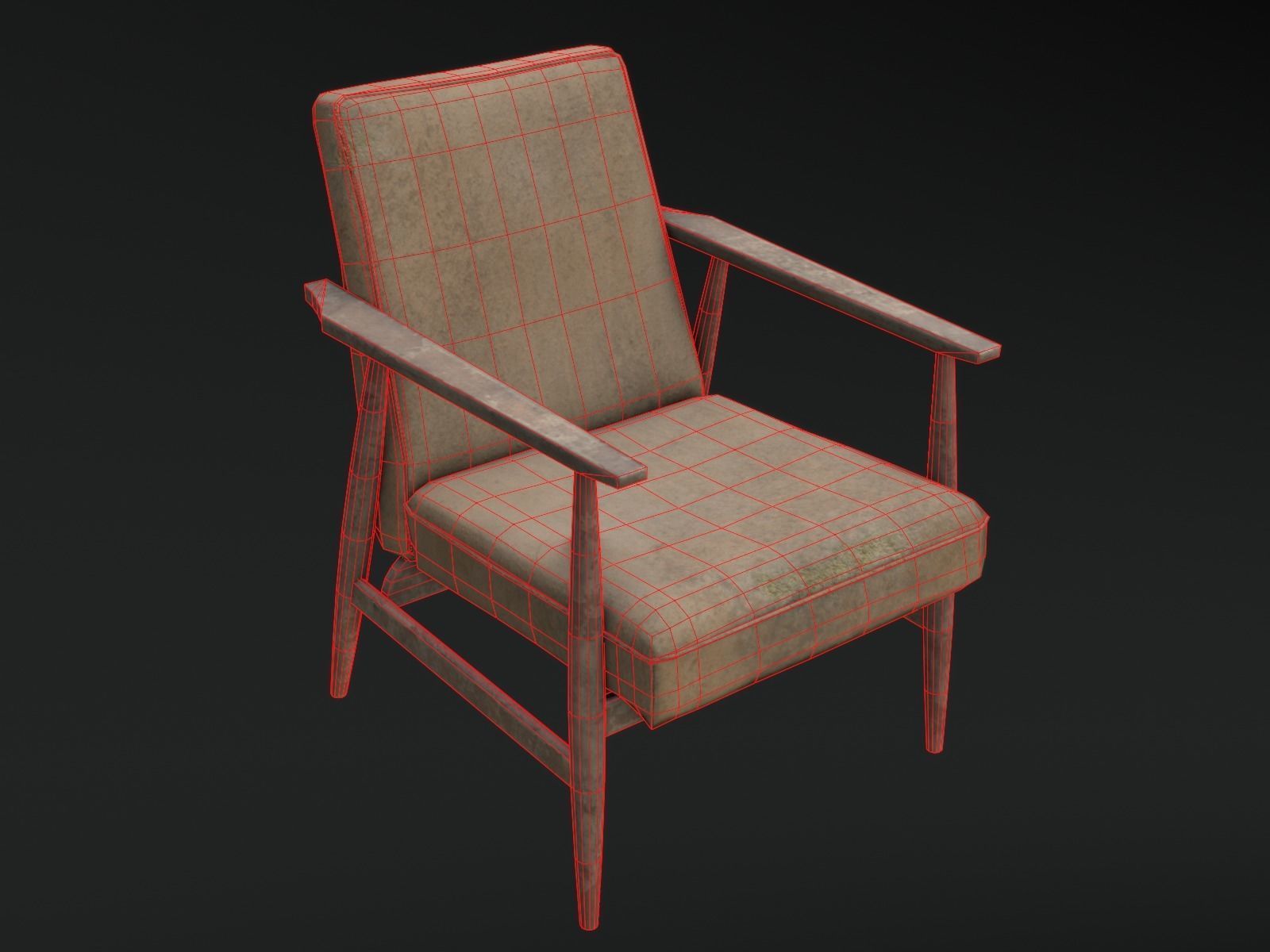 Soviet Armchair Lisek Damaged Low-poly 3D model_10