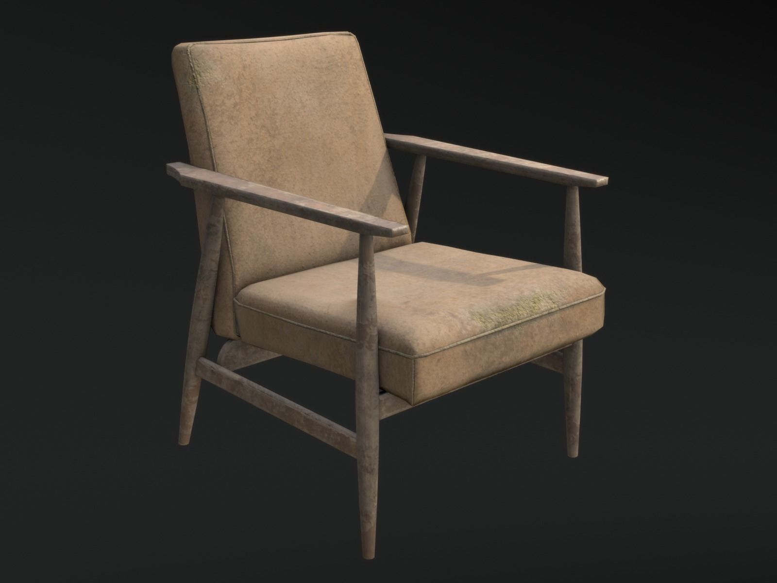 Soviet Armchair Lisek Damaged Low-poly 3D model_1