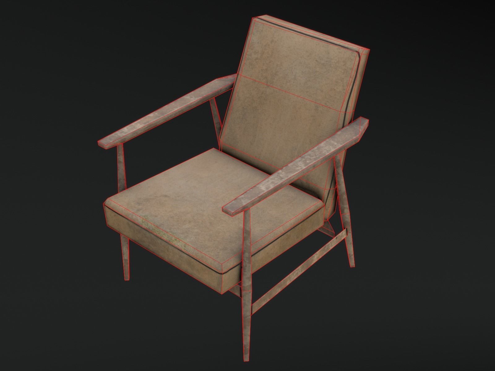 Soviet Armchair Lisek Damaged Low-poly 3D model_17