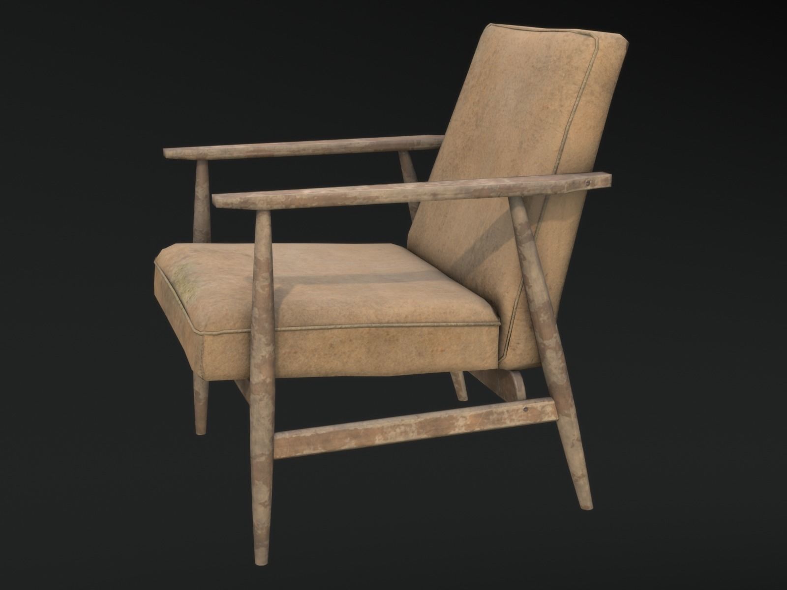 Soviet Armchair Lisek Damaged Low-poly 3D model_2