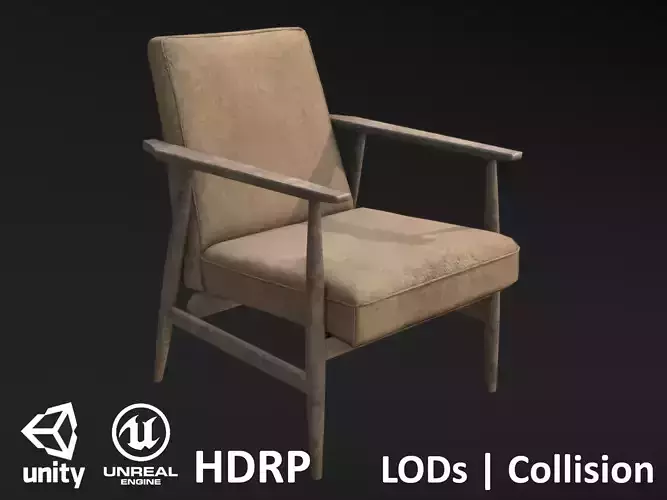 Soviet Armchair Lisek Damaged Low-poly 3D model