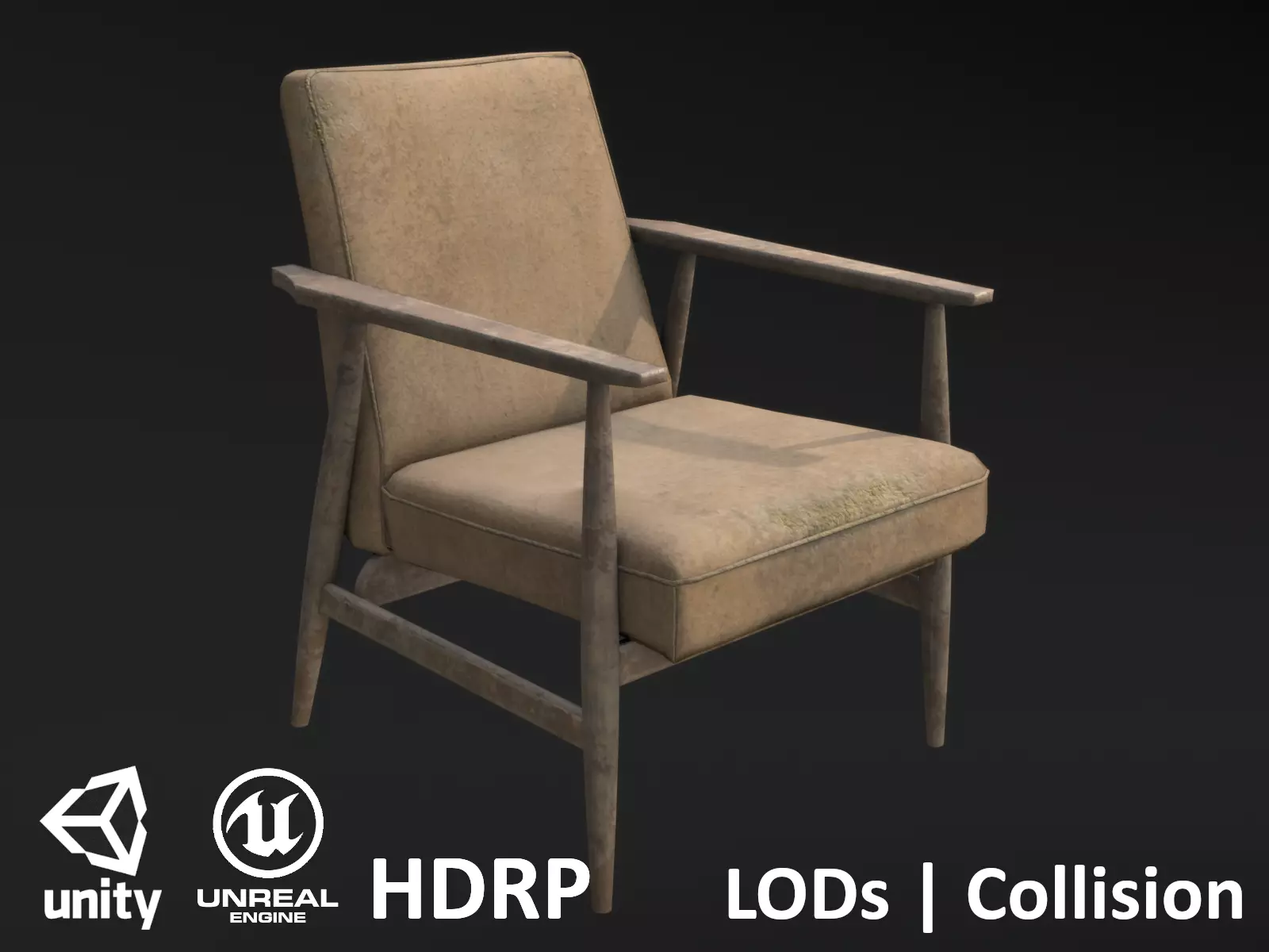 Soviet Armchair Lisek Damaged Low-poly 3D model_0