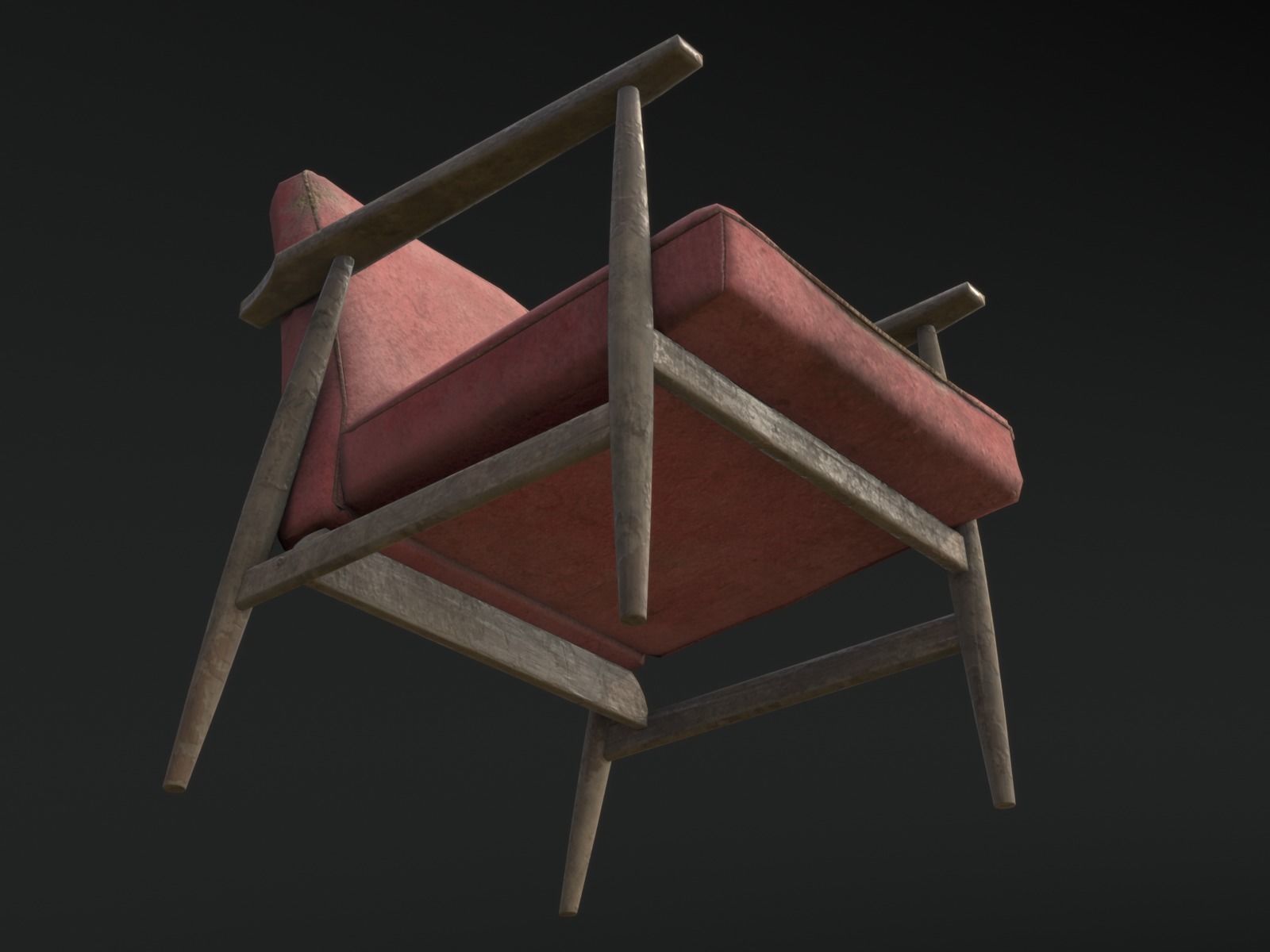 Soviet Armchair Lisek Red Damaged Low-poly 3D model_9