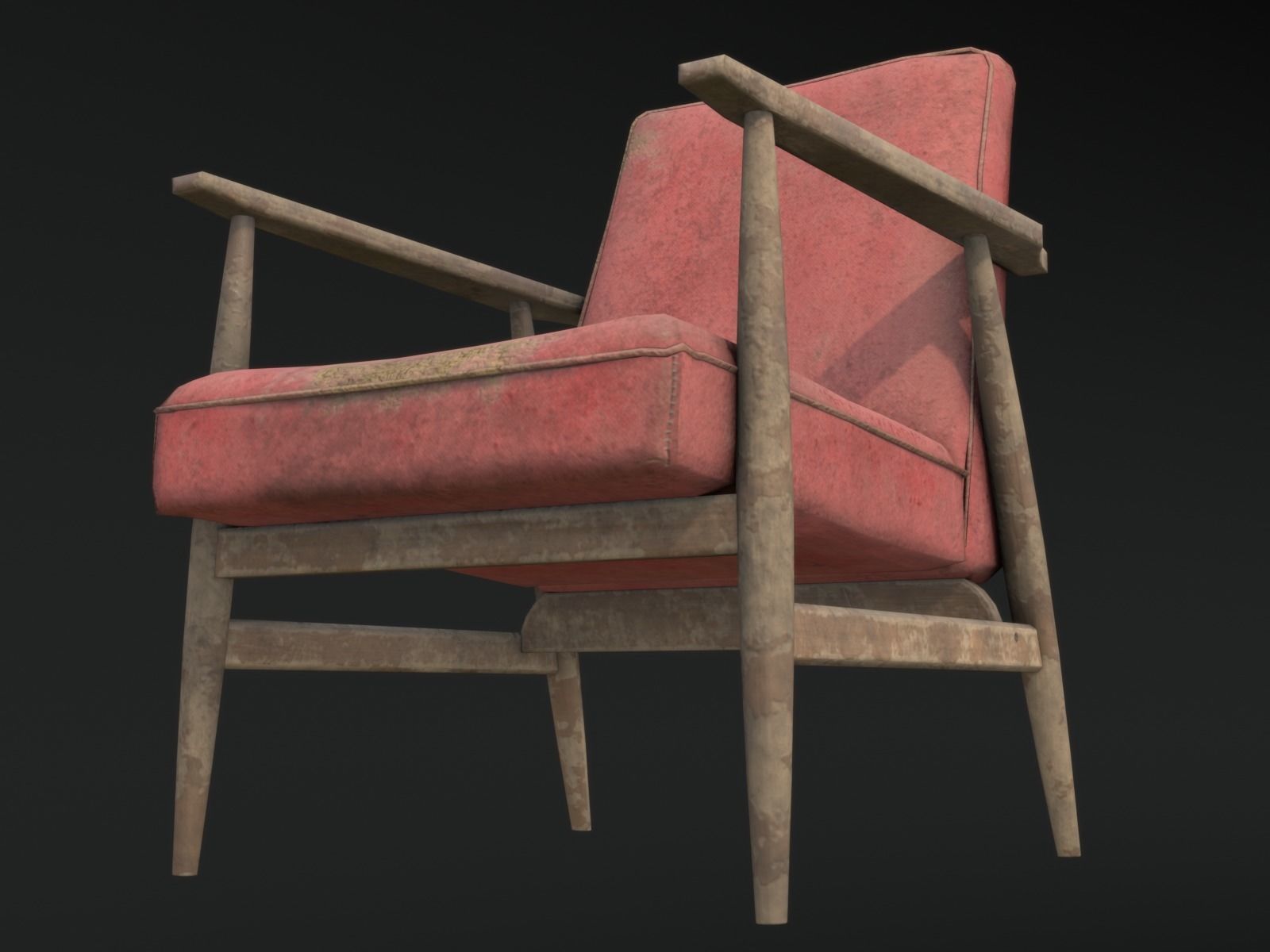 Soviet Armchair Lisek Red Damaged Low-poly 3D model_6