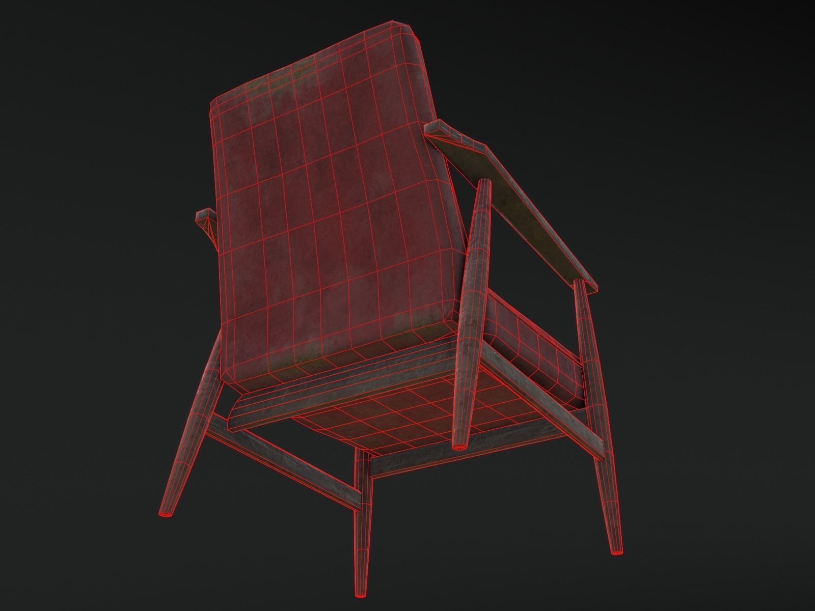 Soviet Armchair Lisek Red Damaged Low-poly 3D model_11