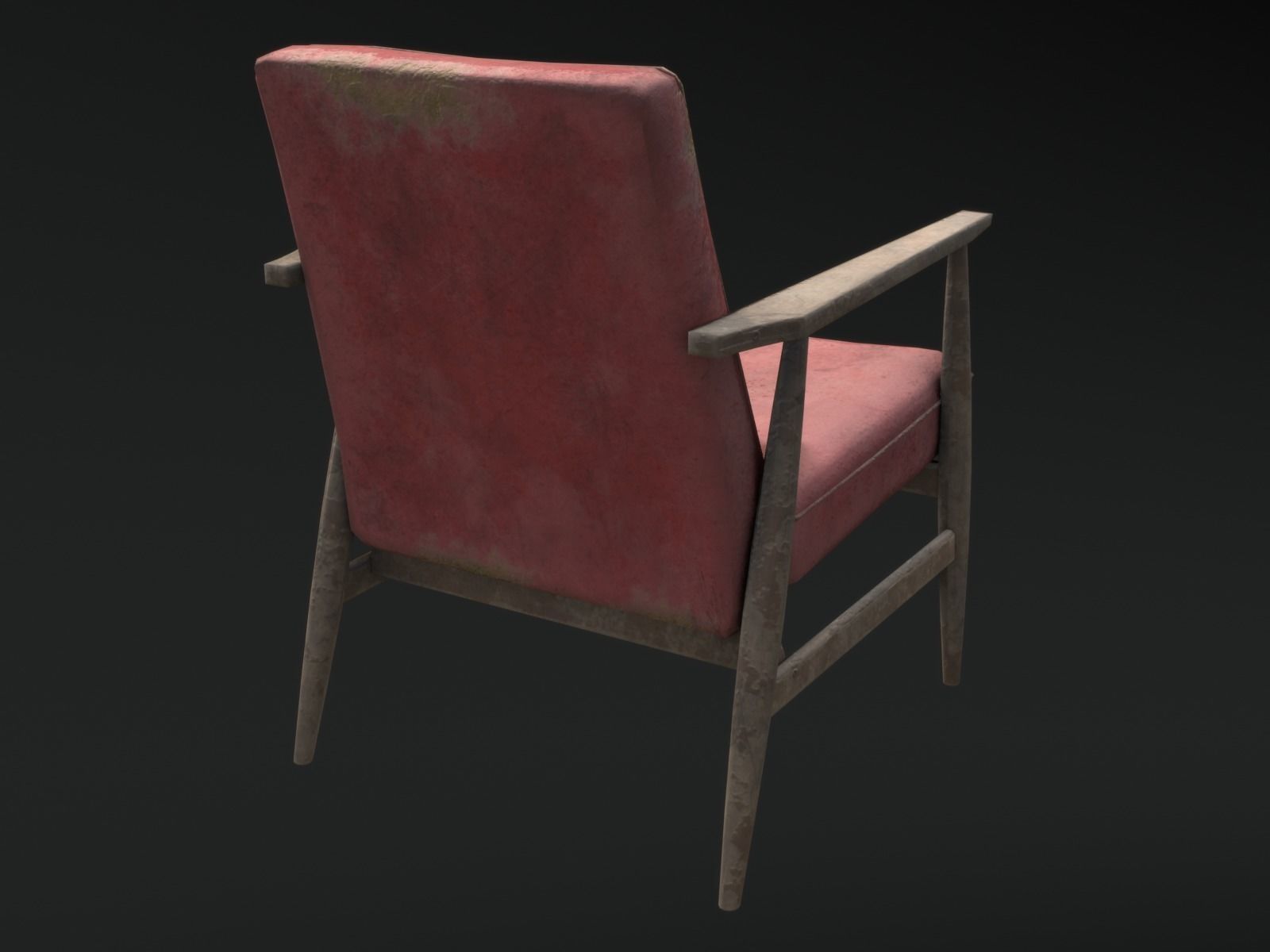 Soviet Armchair Lisek Red Damaged Low-poly 3D model_4