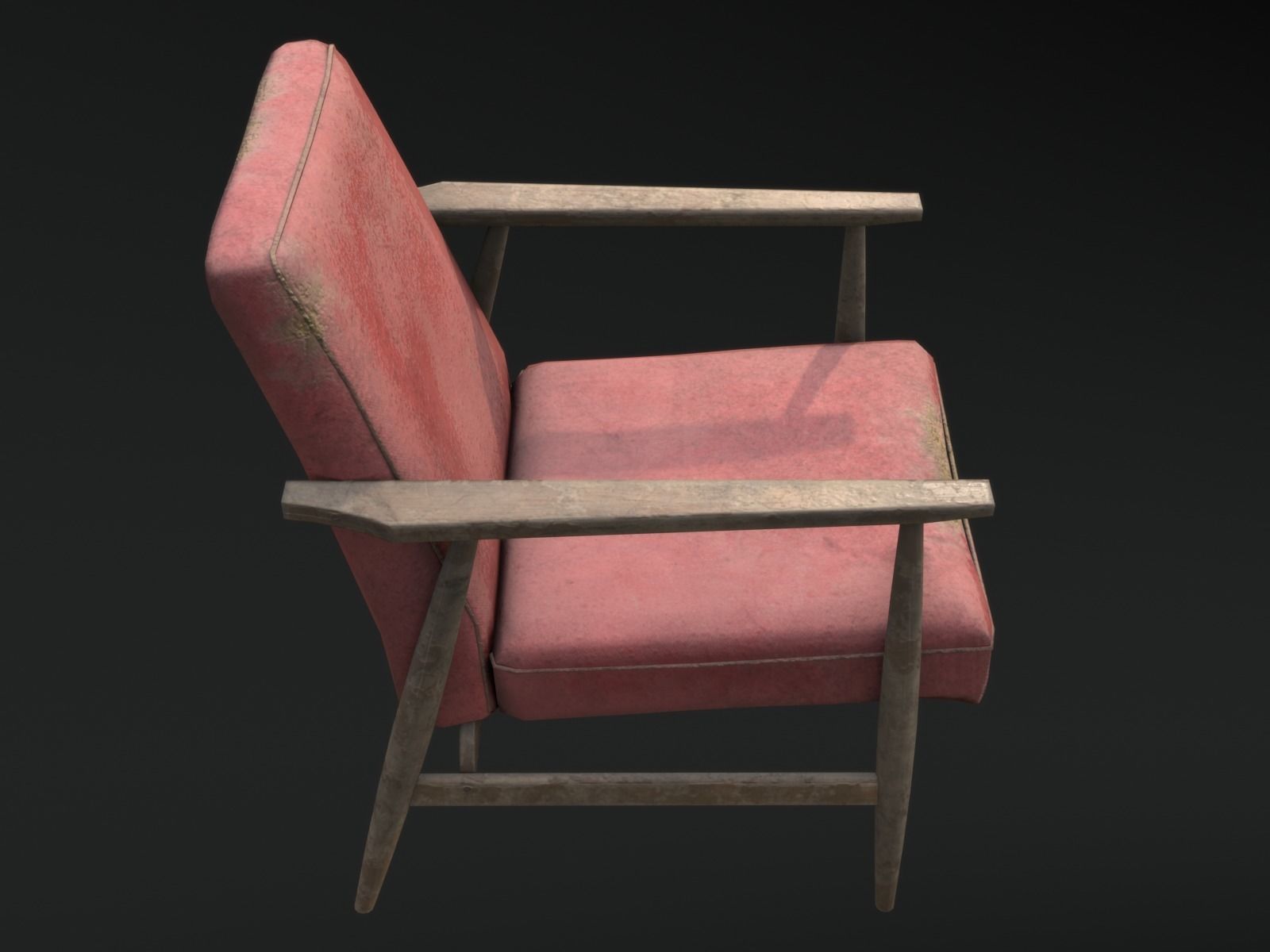 Soviet Armchair Lisek Red Damaged Low-poly 3D model_7