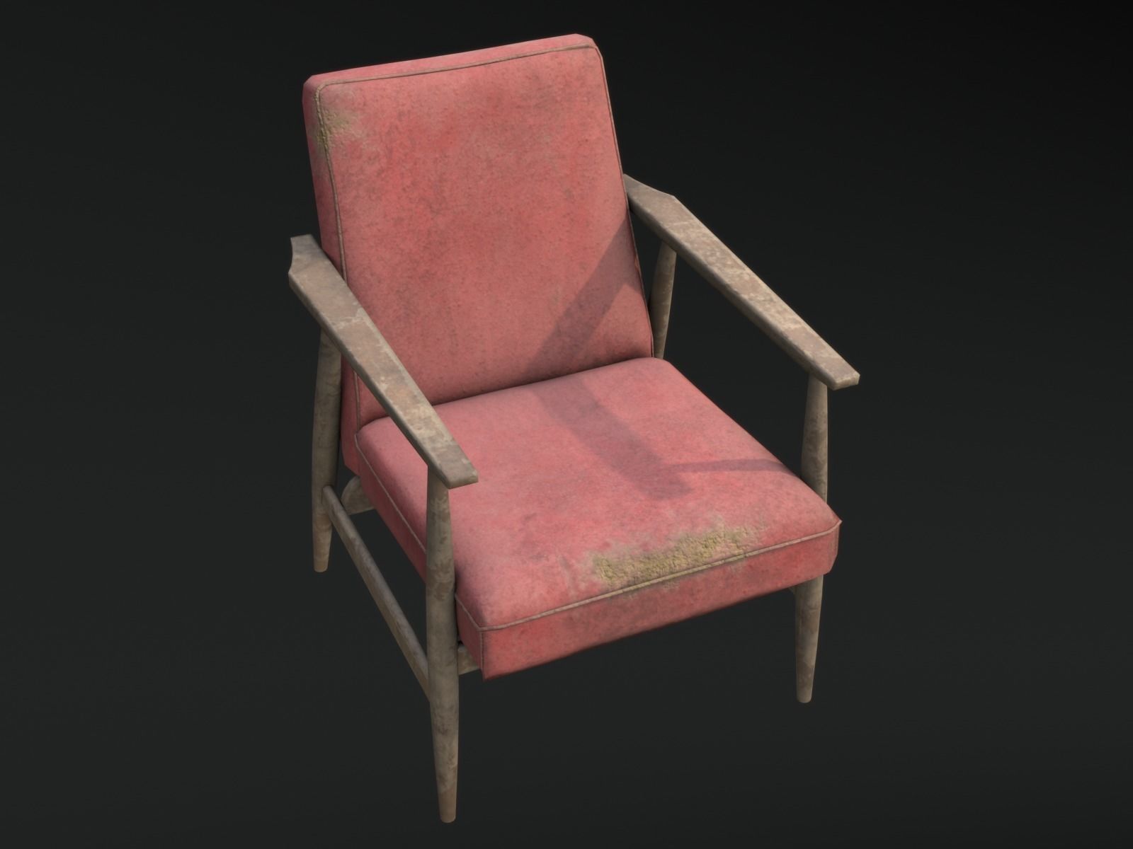 Soviet Armchair Lisek Red Damaged Low-poly 3D model_3