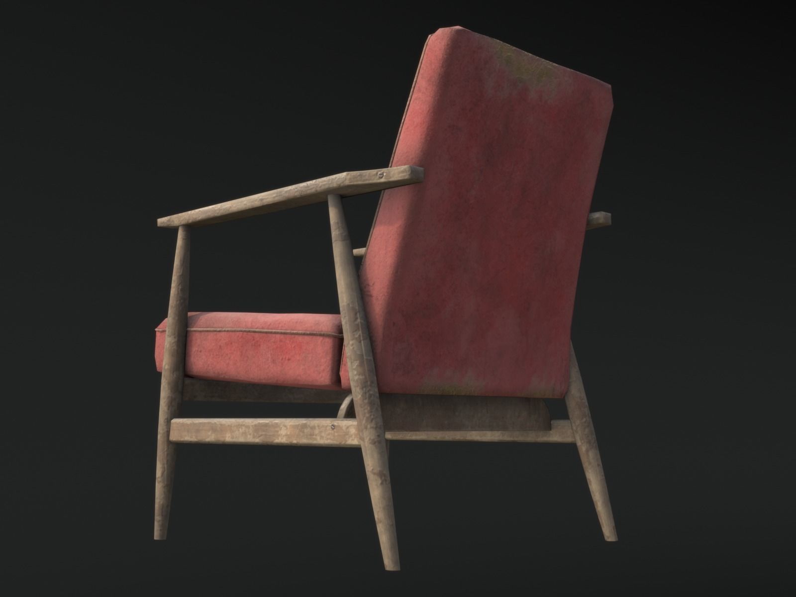 Soviet Armchair Lisek Red Damaged Low-poly 3D model_5
