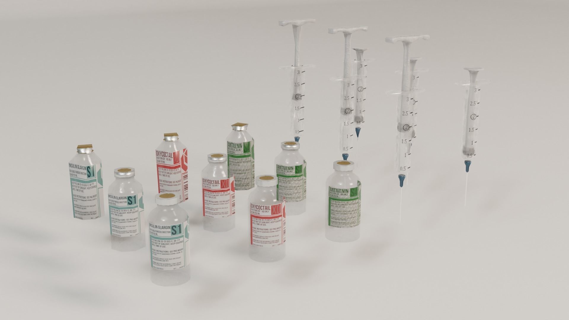Syringes and Vials Low-poly 3D model_1
