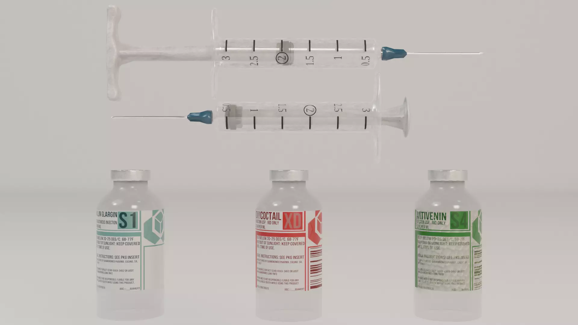 Syringes and Vials Low-poly 3D model_0