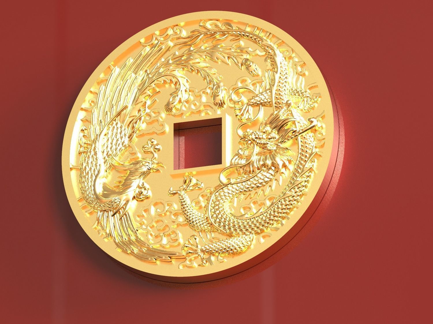 Dragon and phoenix lucky coin 3D print model 3D print model_9