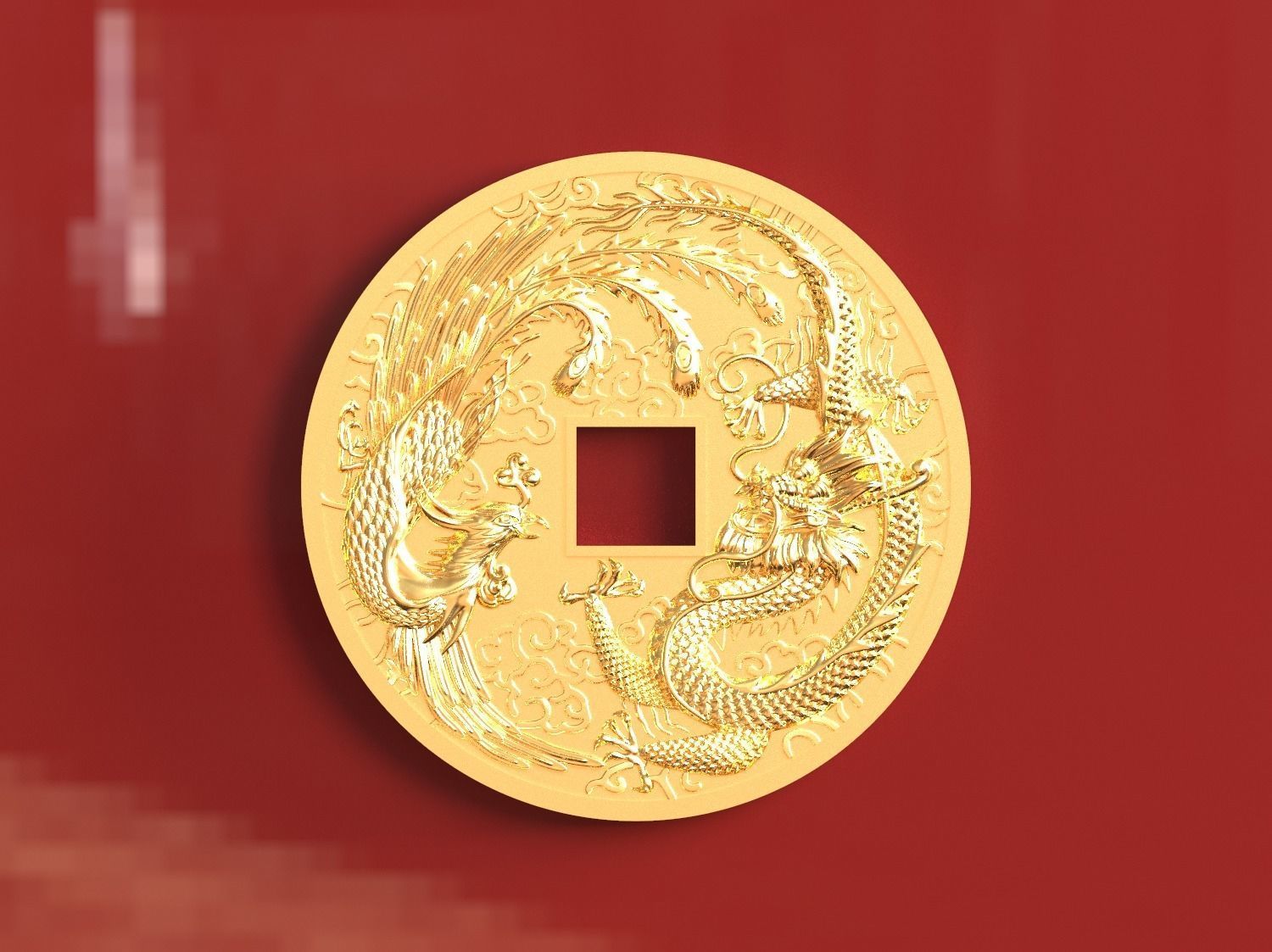 Dragon and phoenix lucky coin 3D print model 3D print model_34