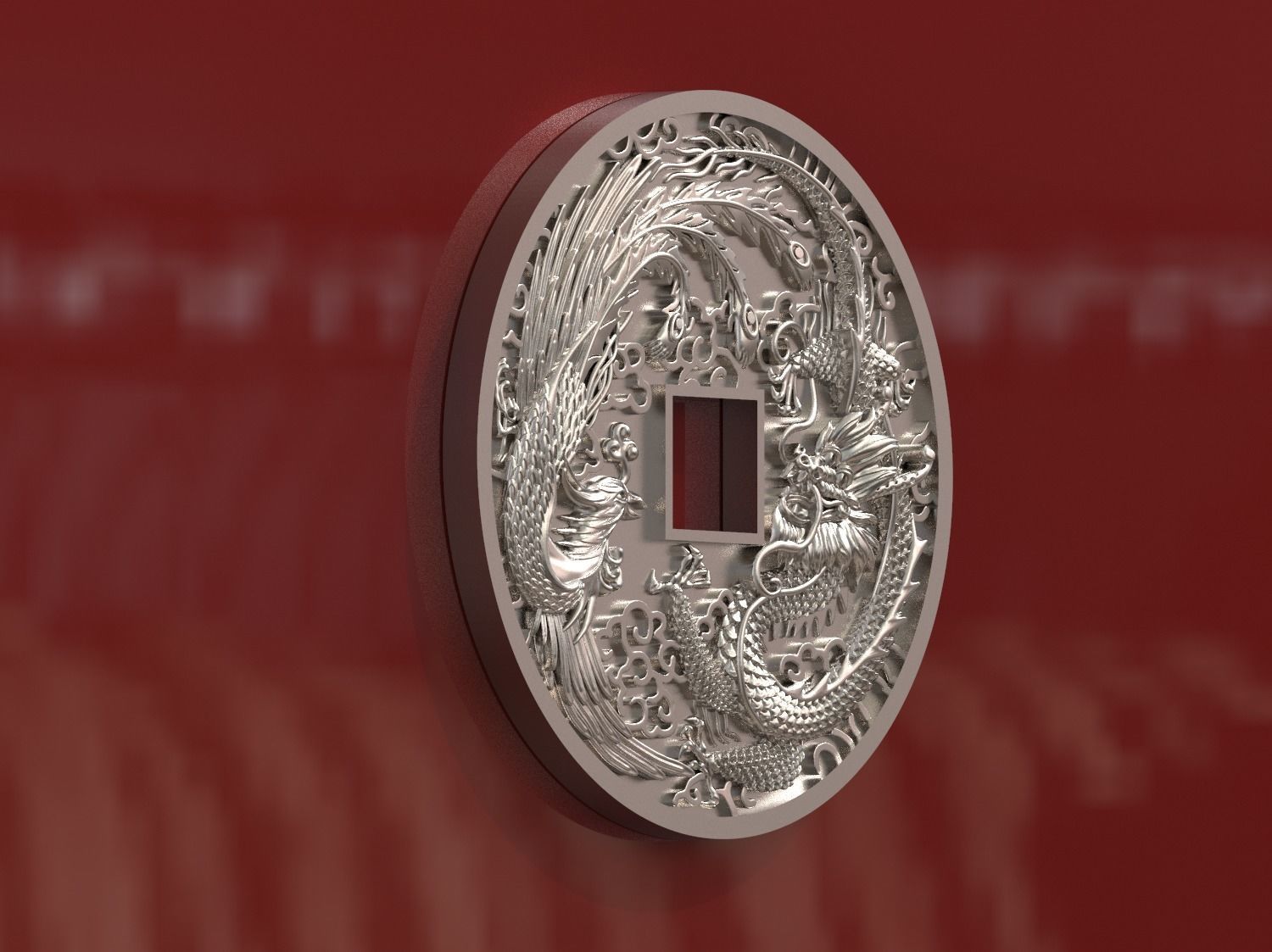 Dragon and phoenix lucky coin 3D print model 3D print model_4