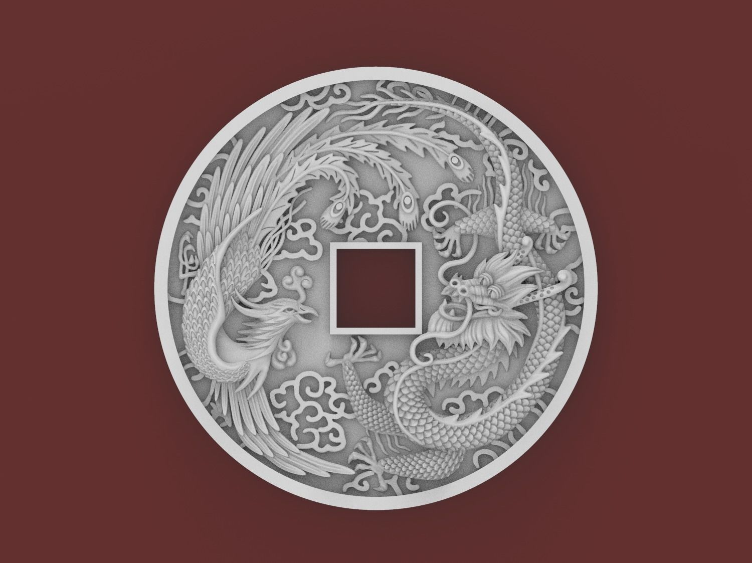Dragon and phoenix lucky coin 3D print model 3D print model_19