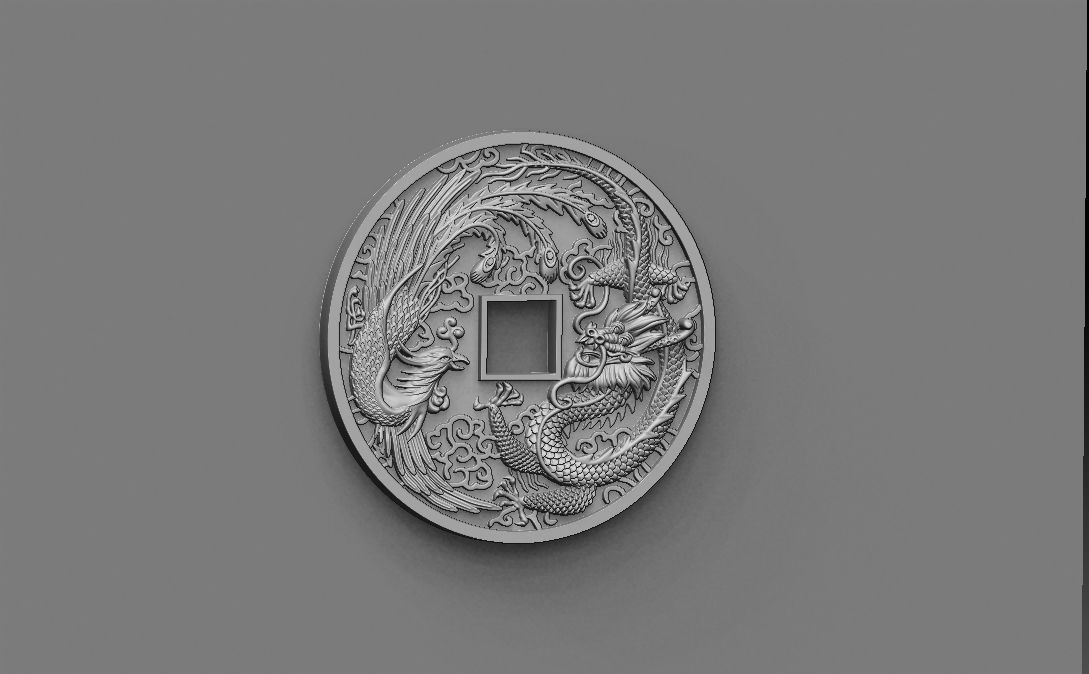 Dragon and phoenix lucky coin 3D print model 3D print model_13
