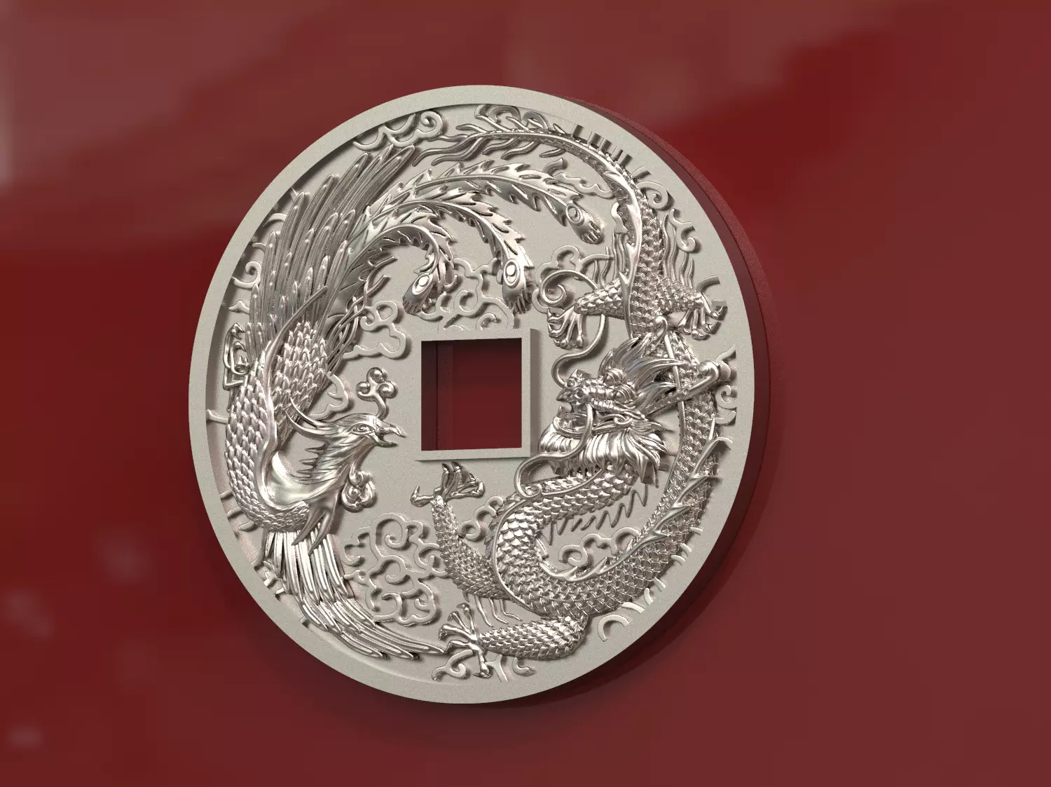 Dragon and phoenix lucky coin 3D print model 3D print model_0