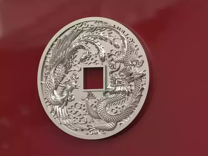 Dragon and phoenix lucky coin 3D print model 3D print model
