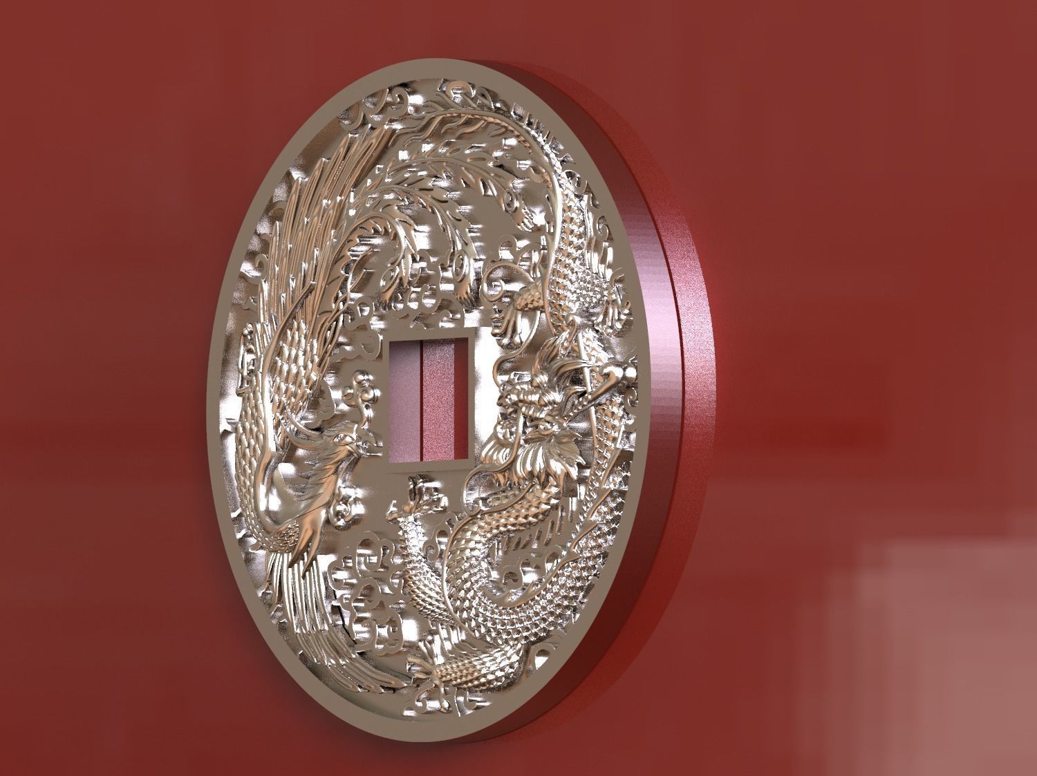 Dragon and phoenix lucky coin 3D print model 3D print model_2