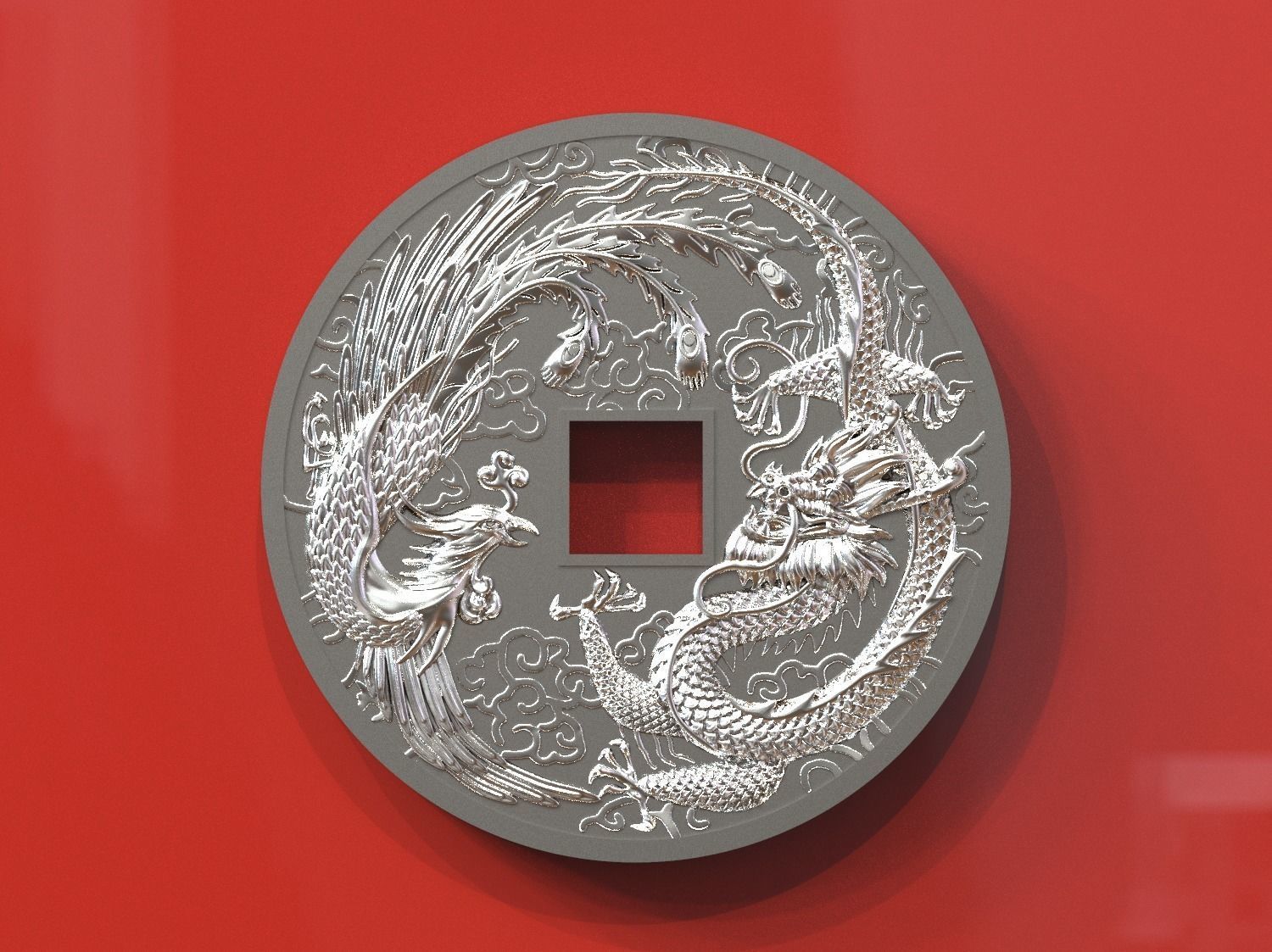 Dragon and phoenix lucky coin 3D print model 3D print model_3