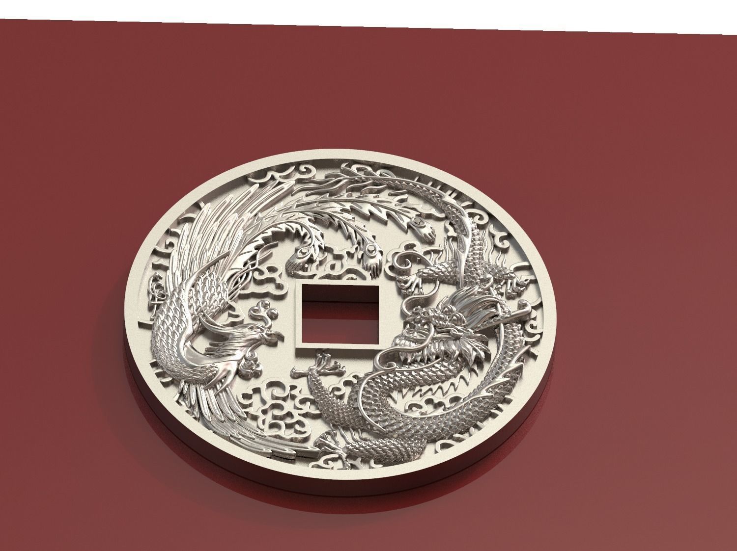 Dragon and phoenix lucky coin 3D print model 3D print model_36